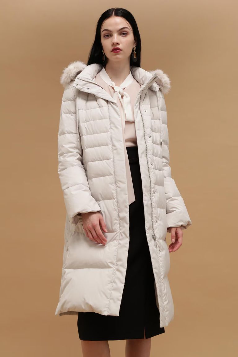 PINKY&DIANNE - タフタロングダウンコート (ホワイト) / フェザー