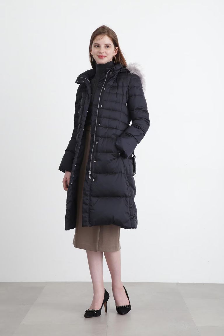 PINKY&DIANNE - タフタロングダウンコート (ネイビー) / フェザー