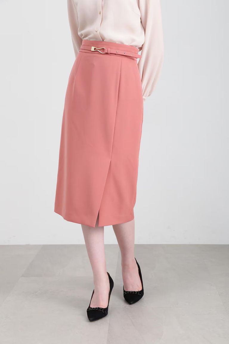 PINKY&DIANNE - ベルト付きタイトスカート (ピンク) / ポリエステル
