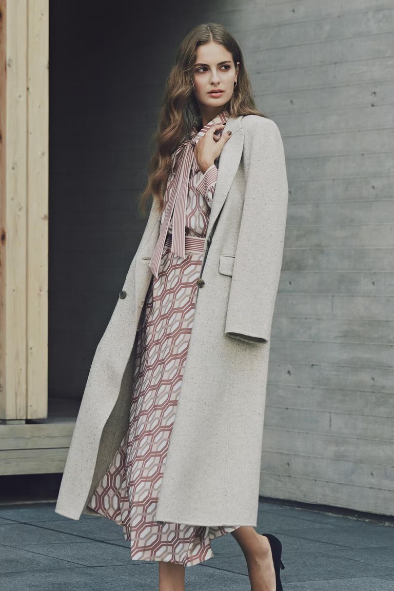 PINKY&DIANNE - ヘリンボンリバーコート (ベージュ) / ウール