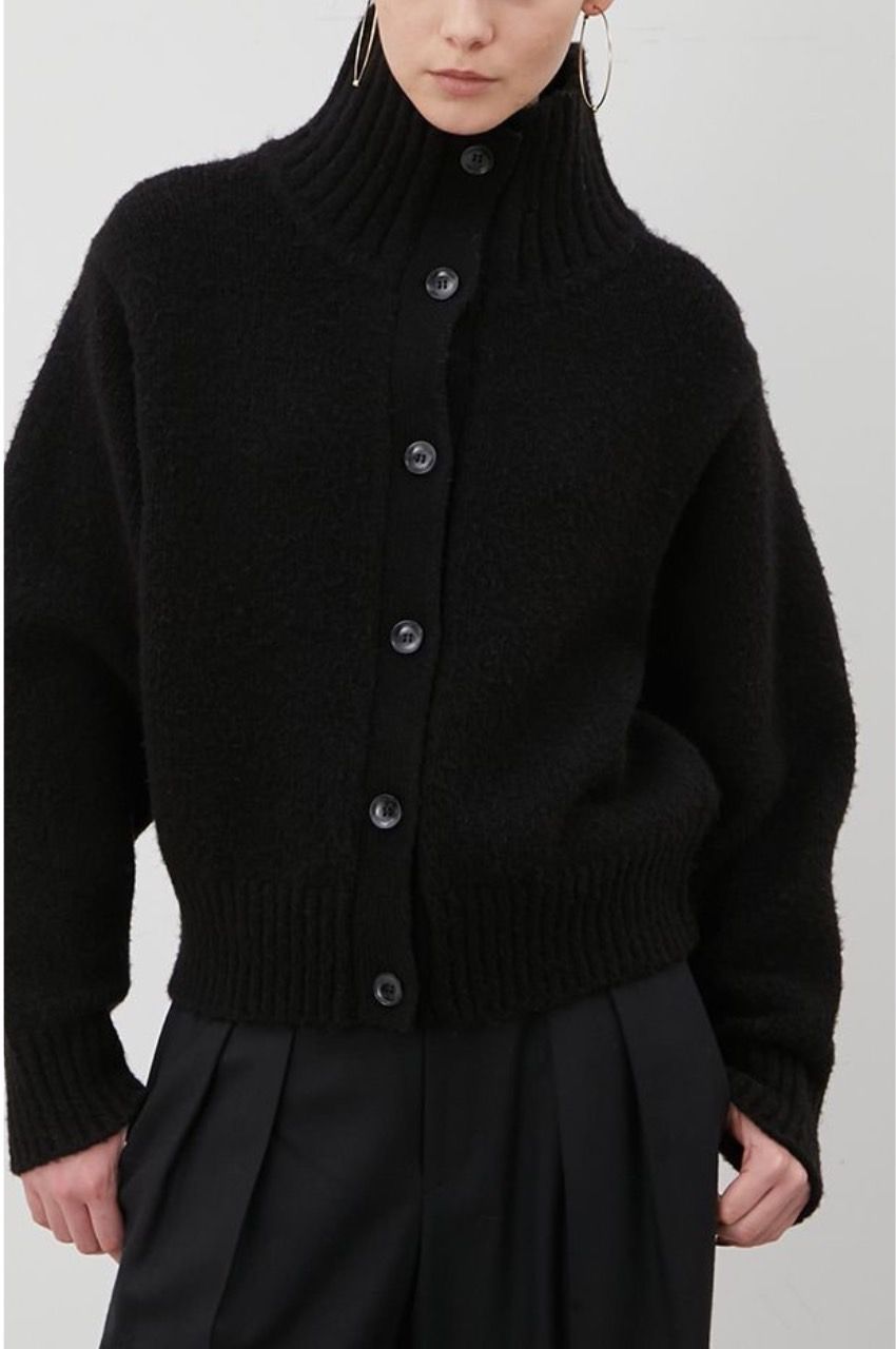 MIESROHE - サステナハイネックウールニットカーディガン(ブラック