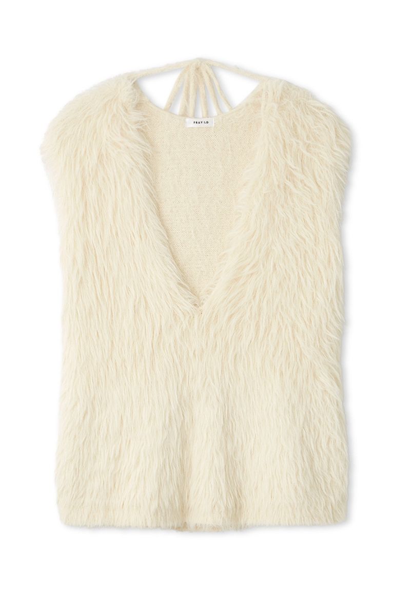 FRAY I.D - ディープVネックジャギーニットベスト (IVR) ナイロン / 毛