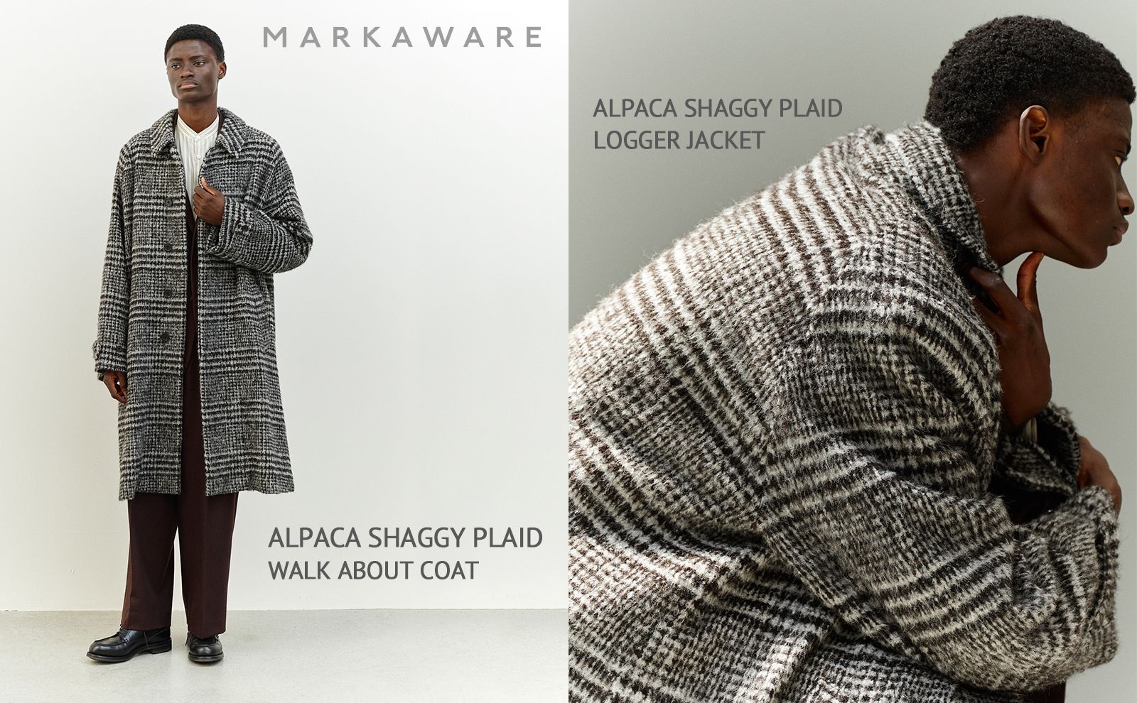 MARKAWARE】ALPACA SHAGGY PLAID LOGGER JACKET & WALK ABOUT COAT