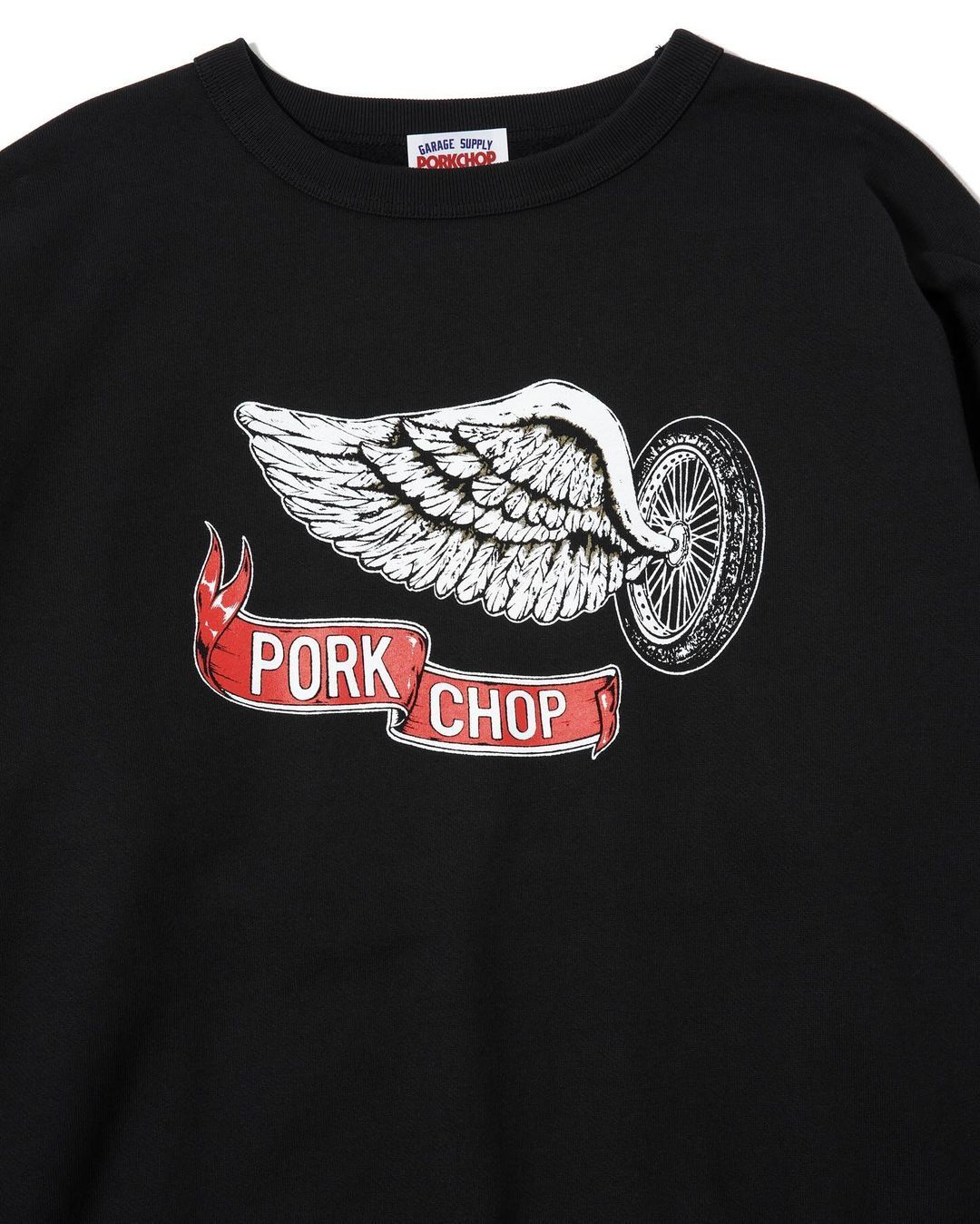 PORKCHOP GARAGE SUPPLY - SWEAT CREW FLING WEEL P (×MASSES) (BLACK
