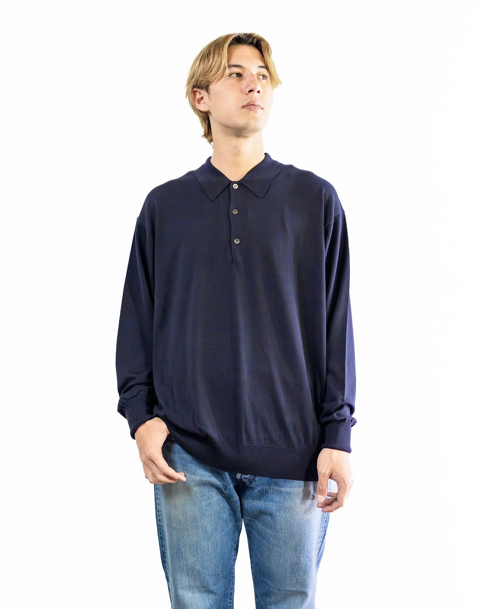 A.PRESSE Wool Knit L/S Polo Shirt(NAVY) 8月10日(土)新作発売