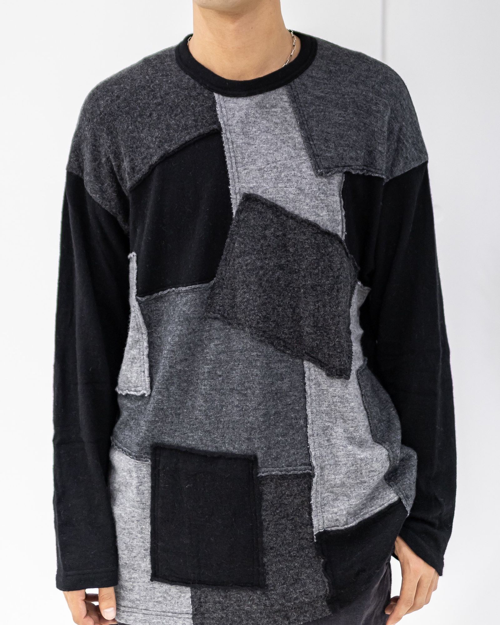 COMME des GARCONS HOMME ウールナイロン天竺パッチワークニット 10月3
