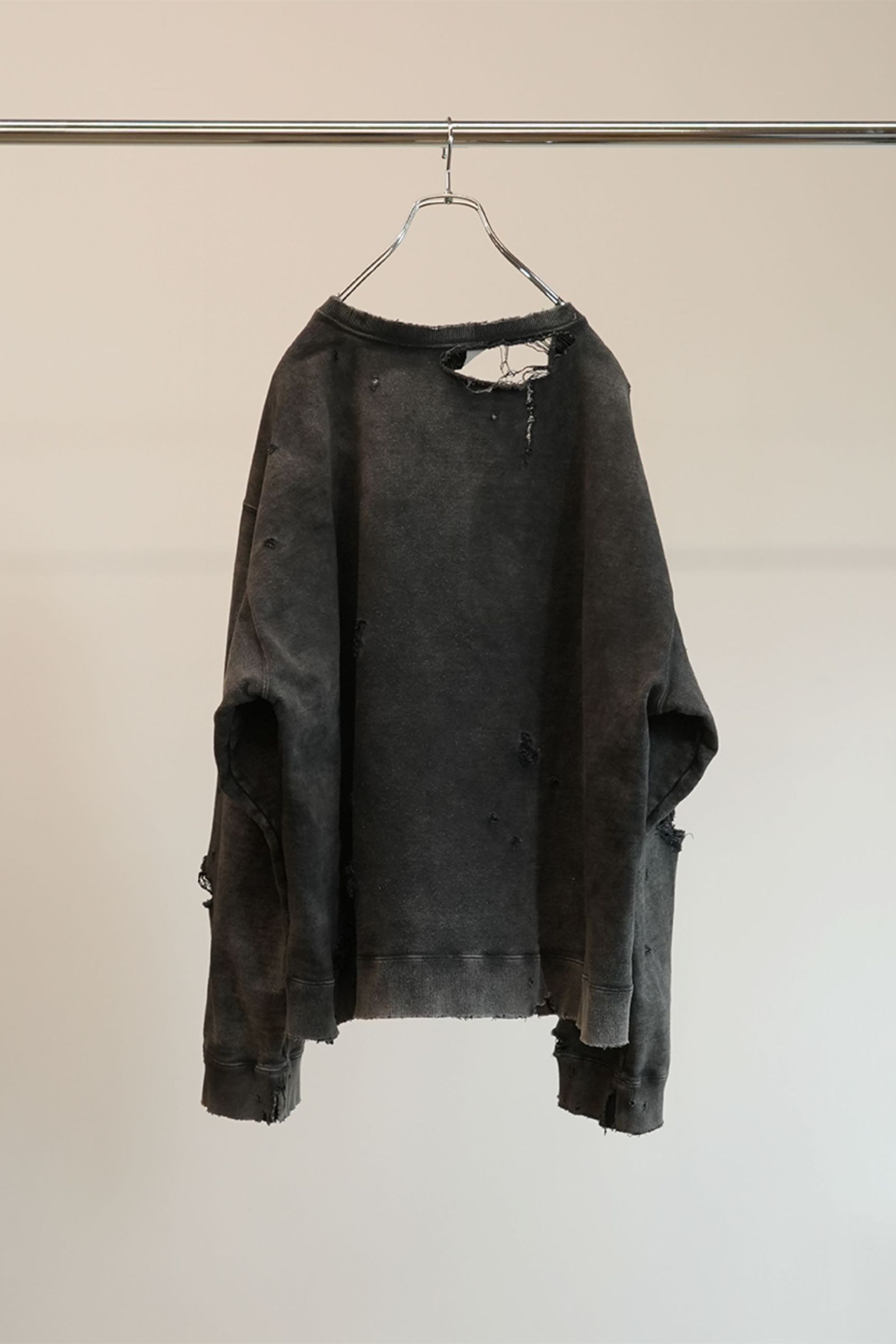 ANCELLM - HARD CRASH SWEAT SHIRT | GREEN | ダメージスウェット