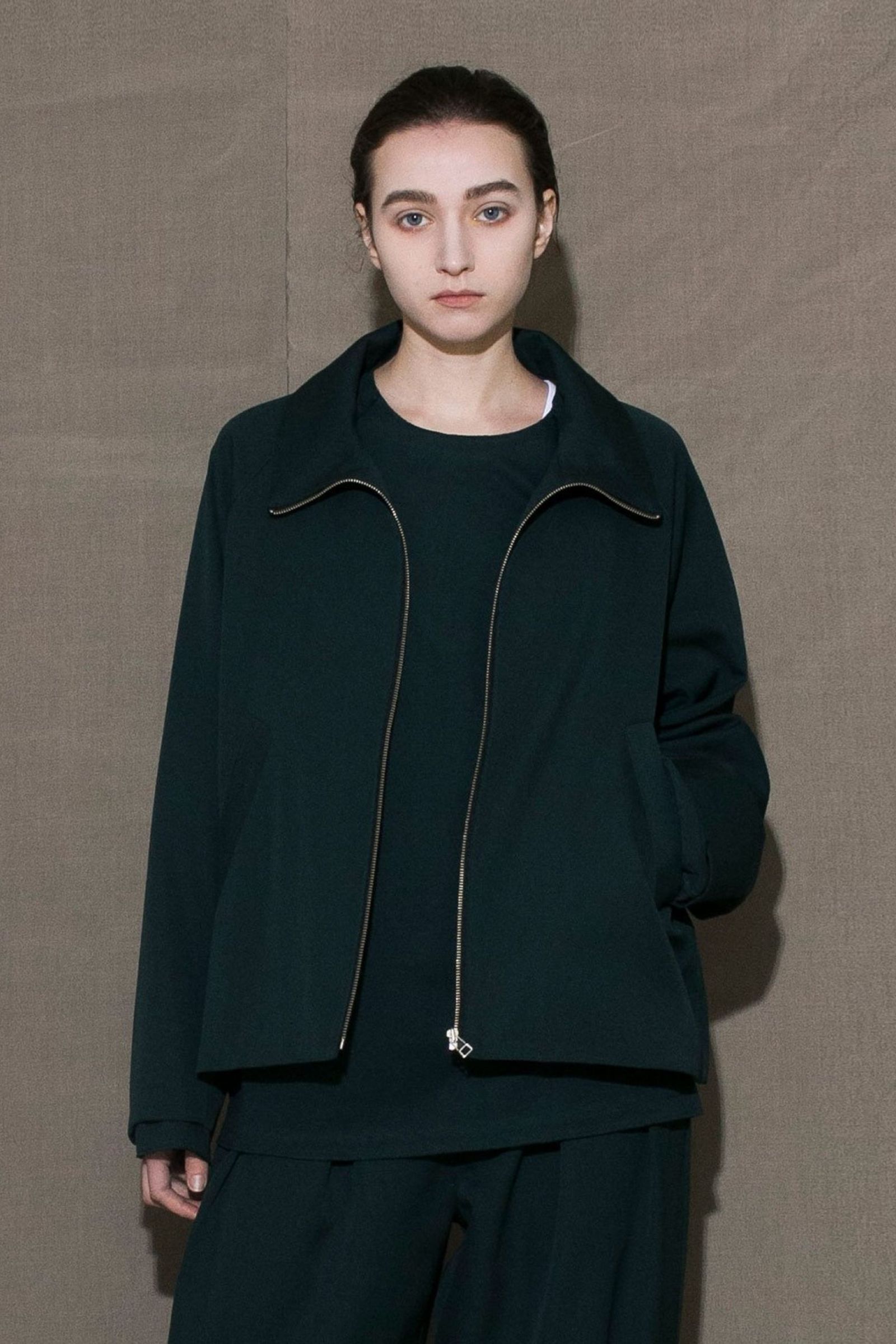 my beautiful landlet - HARUTO PROCESSED WOOL ZIP BLOUSON | GREEN