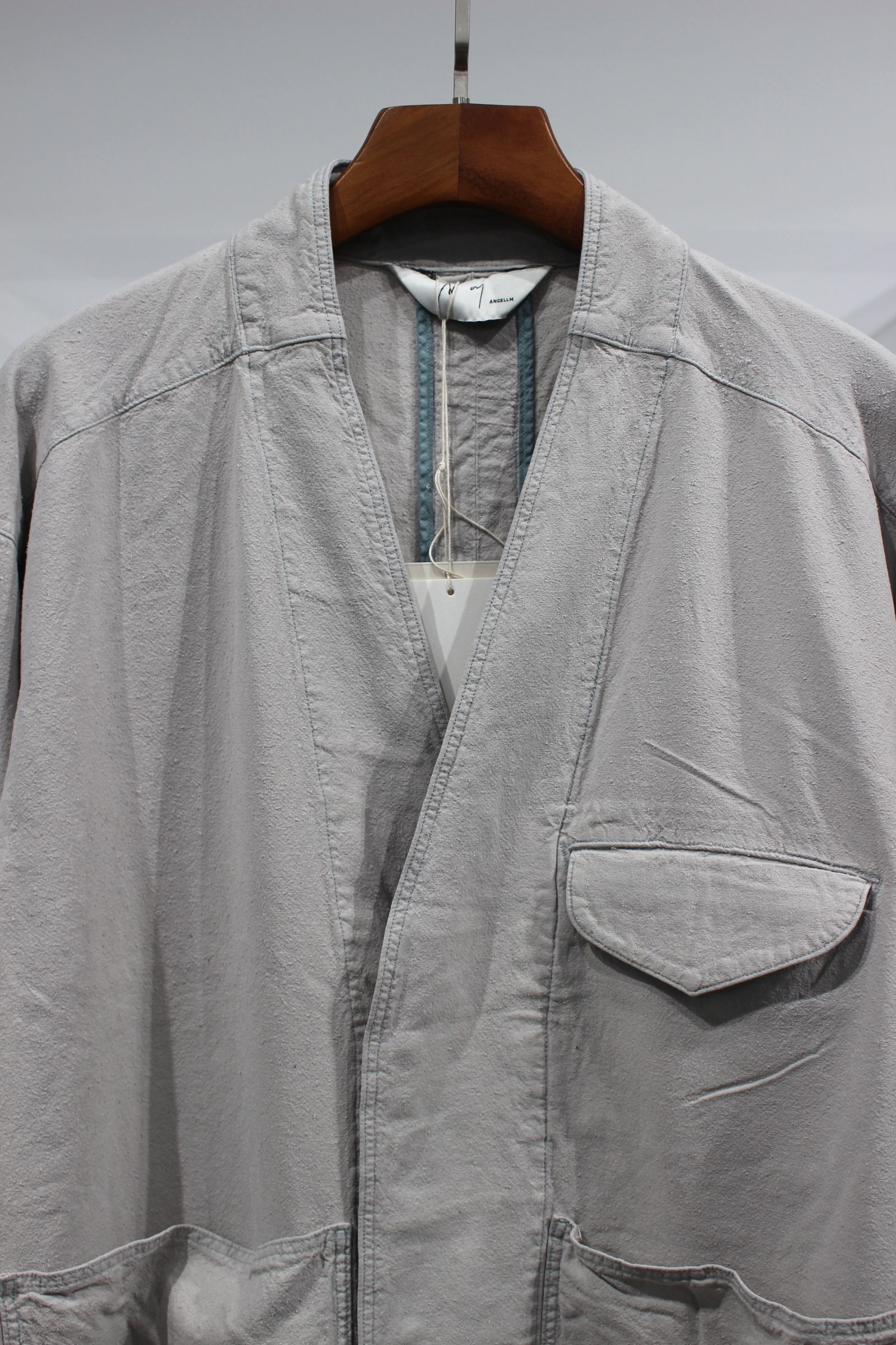 ANCELLM - SILK SUEDE COLLARLESS JACKET/BLUEGRAY | NapsNote