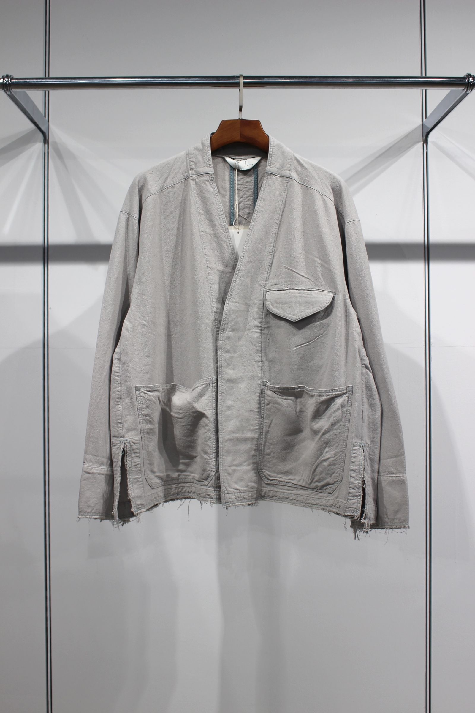 ANCELLM - SILK SUEDE COLLARLESS JACKET/BLUEGRAY | NapsNote