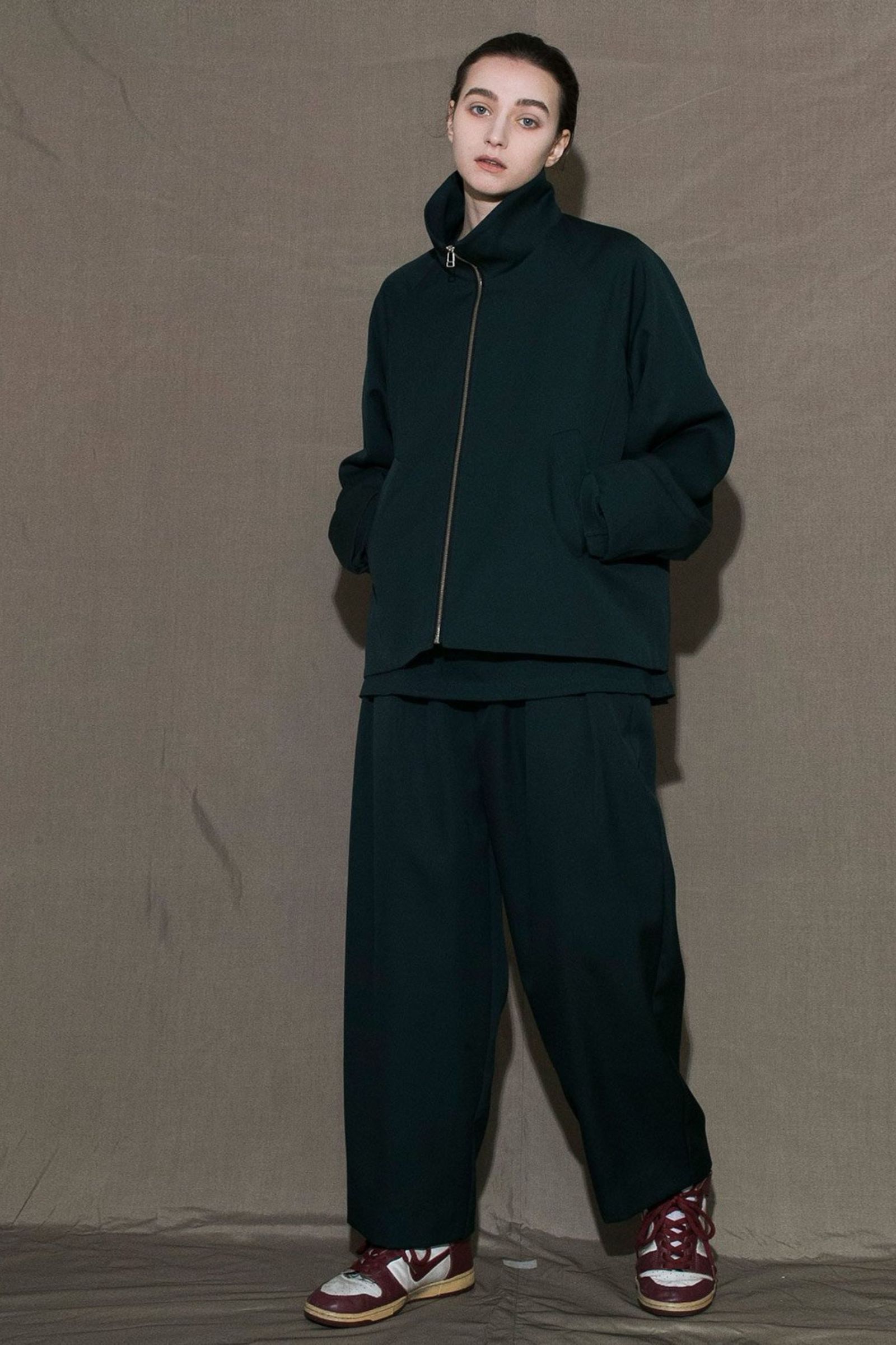 my beautiful landlet - HARUTO PROCESSED WOOL ZIP BLOUSON | GREEN