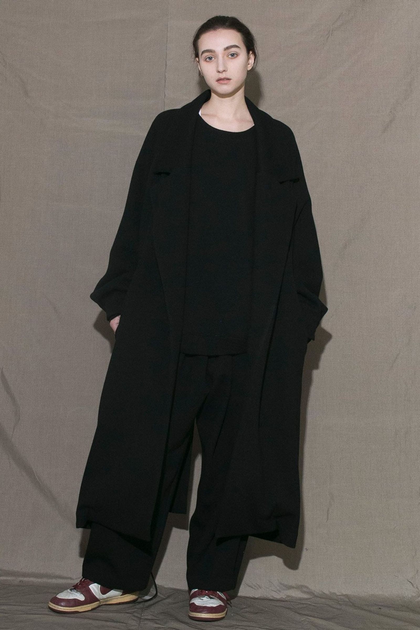 my beautiful landlet - RECYCLED MELANGE WOOL KNIT LONG COAT/BLACK