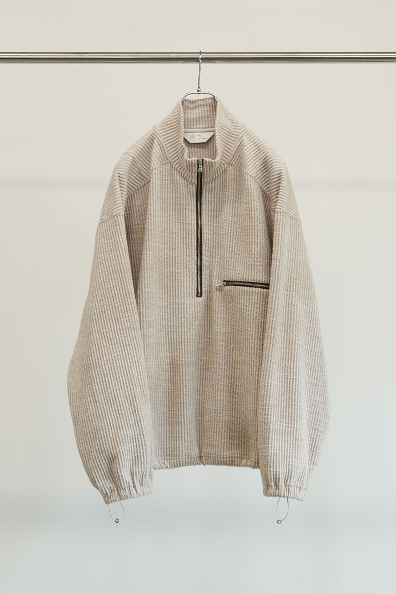 ANCELLM - CUT STRIPE HALF ZIP PULL OVER SHIRT | BEIGE | ハーフ