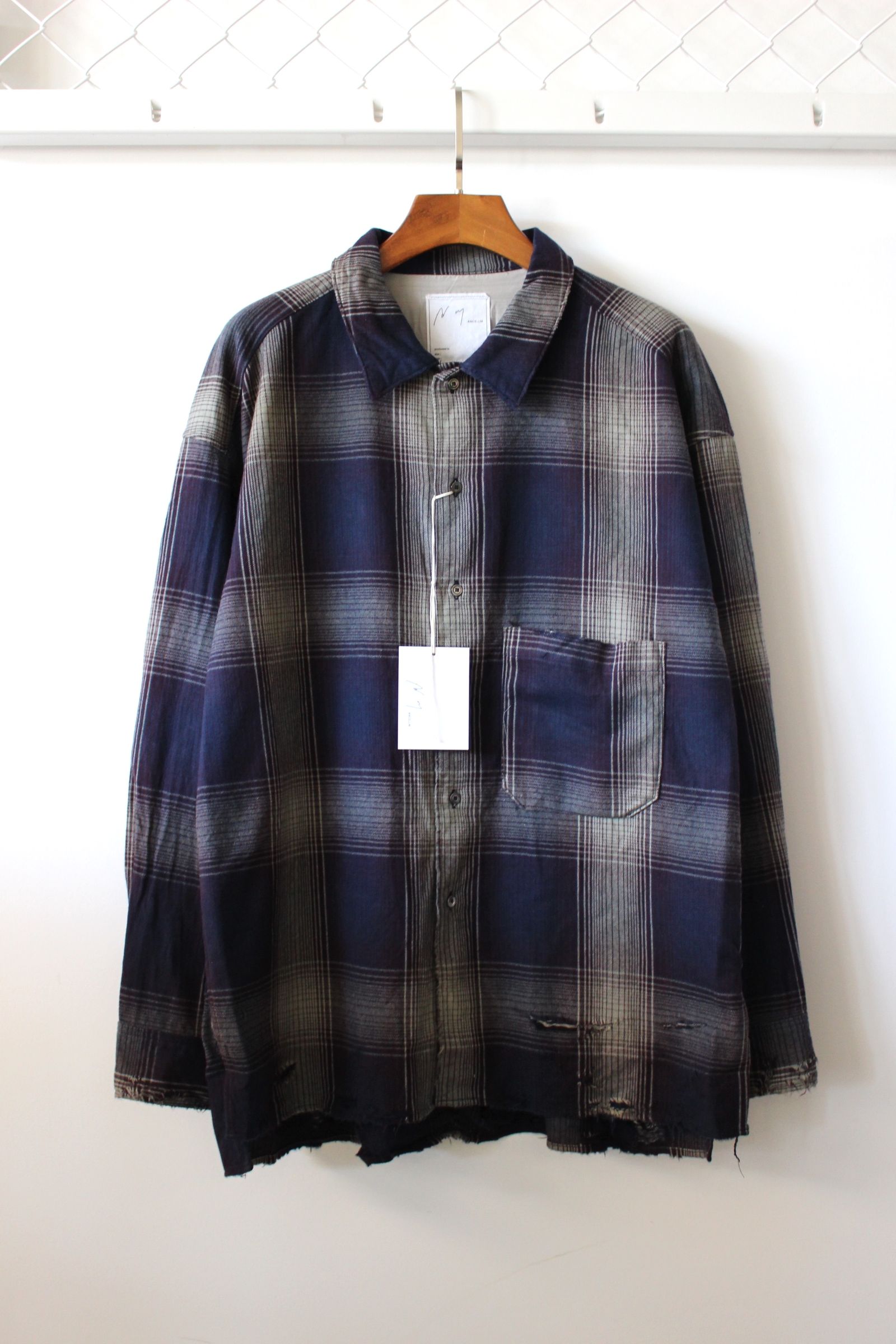 ANCELLM - DAMAGED FLANNEL CHECK SHIRT/GRAY-BURGUNDY | NapsNote