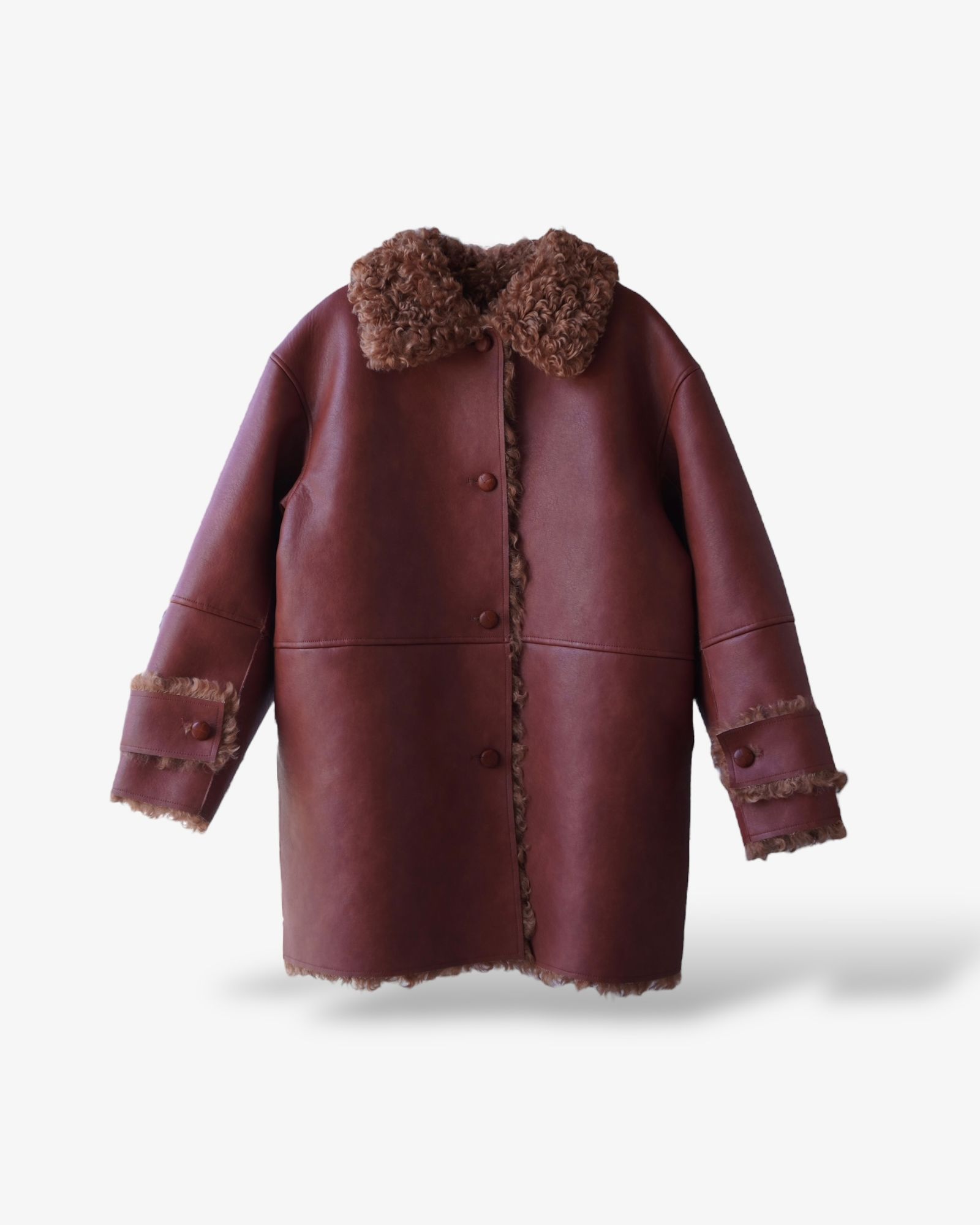 THINK FUR - Vintage Like Fake Mouton Reversible Coat (テラコッタ