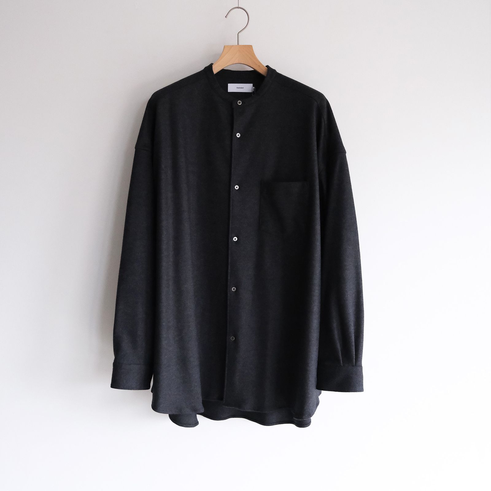 Graphpaper - Wool Smooth Flannel Oversized Band Collar Shirt