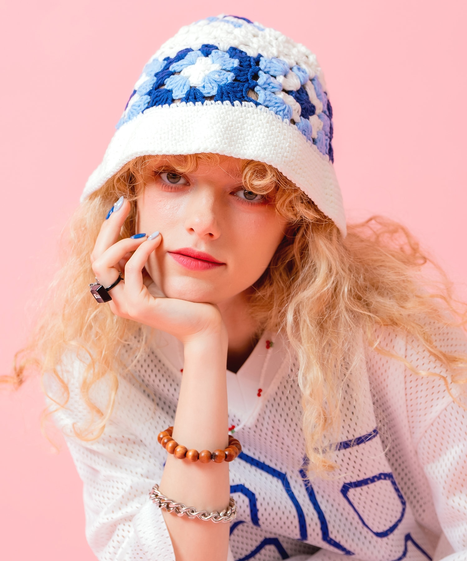 レトロフラワーモチーフクロシェニットハット / メンズ レディース