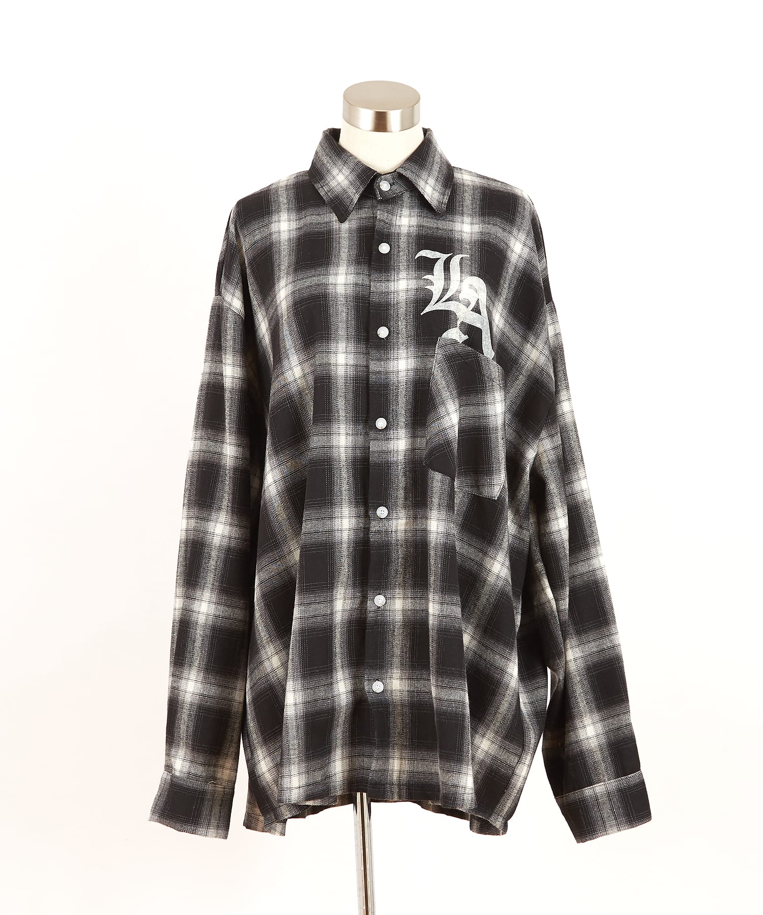 ナンバリング＆LAプリントオーバーサイズオンブレチェックネルシャツ