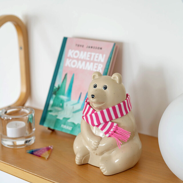 2024年限定】しろくま貯金箱｜ピンクボーダーマフラー付き Polar Bear