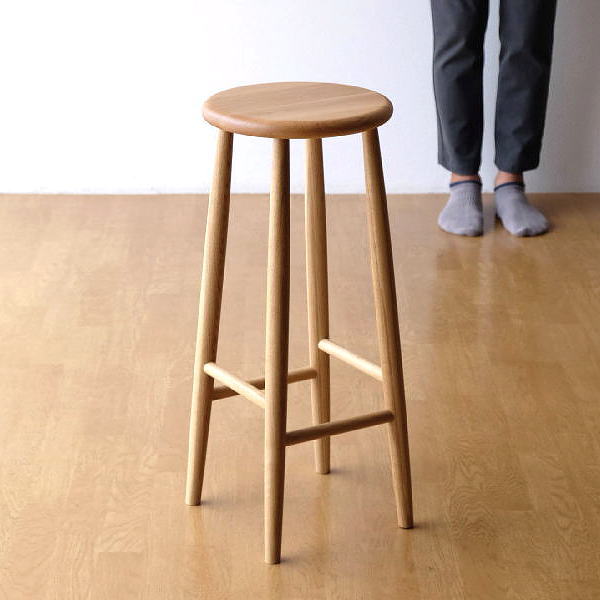 ハイスツール 天然木 無垢材 オーク 木製スツール ウッドスツール
