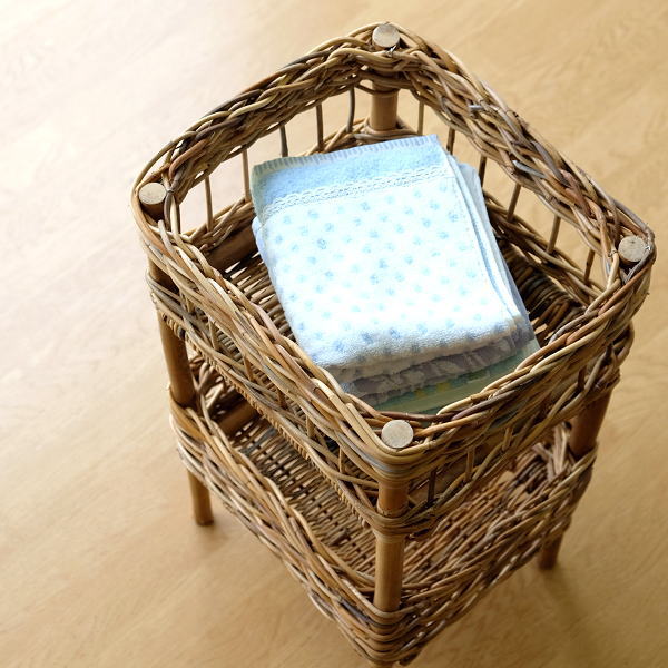 バスケット アラログ 2段 収納 ランドリーラック 自然素材 ナチュラル