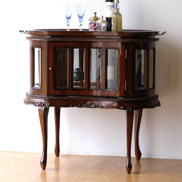 ショーケース マホガニー無垢材 おしゃれ コンソール型 キャビネット