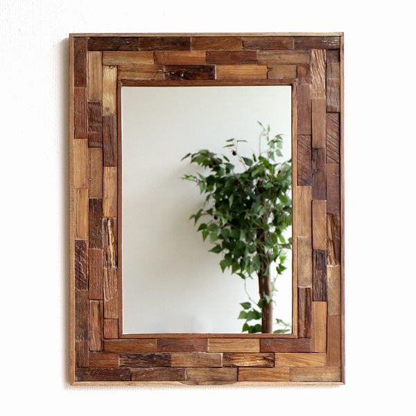 鏡 壁掛けミラー 木製 おしゃれ ウッド 天然木 玄関 ウォールミラー