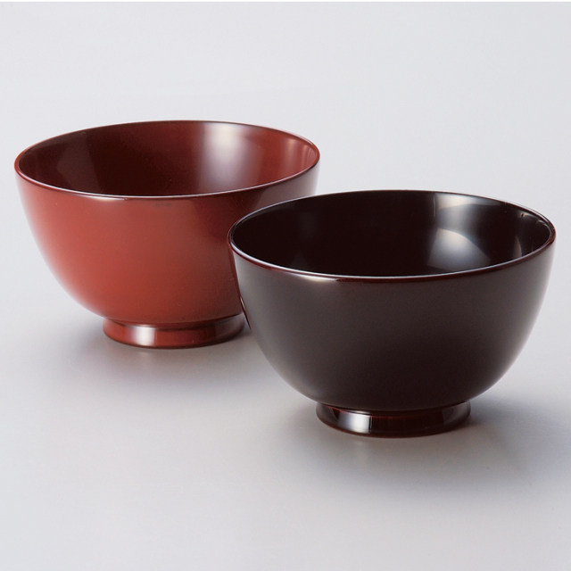 夫婦椀 古代朱・溜内黒 木製 漆塗り ペア 木のお椀・味噌汁椀 11-03504