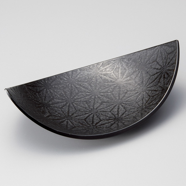 三日月盛器 麻の葉和紙貼り/錫粉蒔き 漆塗り 12-07201/07202 漆器の井助