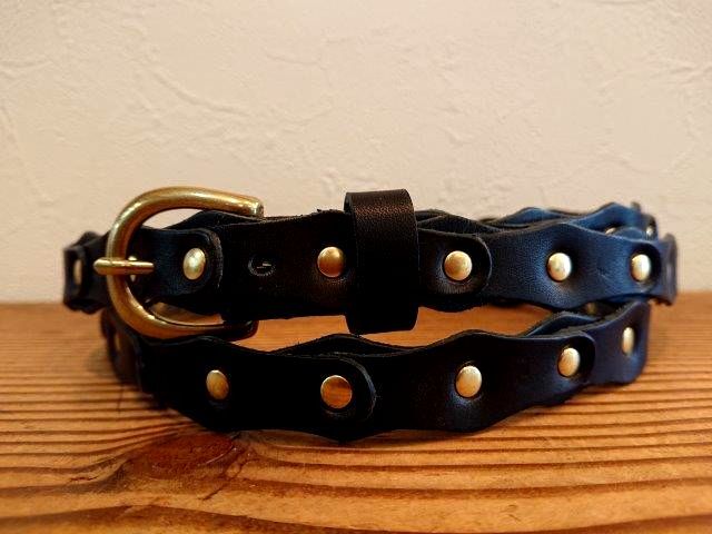 ナローベルト レザーチェーンデザインベルト 栃木レザー【ブラック