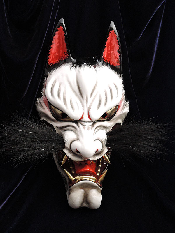 柿田勝郎面工房：石見神楽面 悪狐（黒狐 2号型）