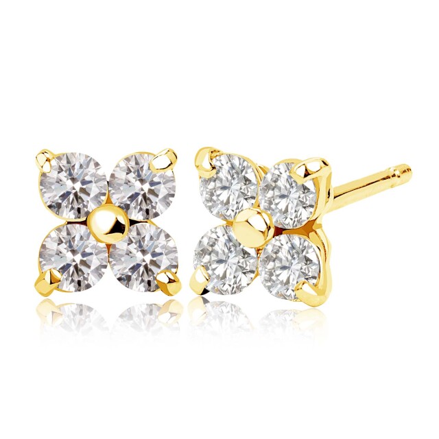 ピアス 両耳 ダイヤモンド 計 0.3ct 4石 フラワー K18 ゴールド le56