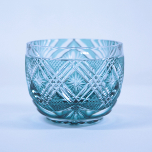 薩摩切子】 猪口 [非対称 緑] クリスタルガラス製 鹿児島 MIRIYU工房