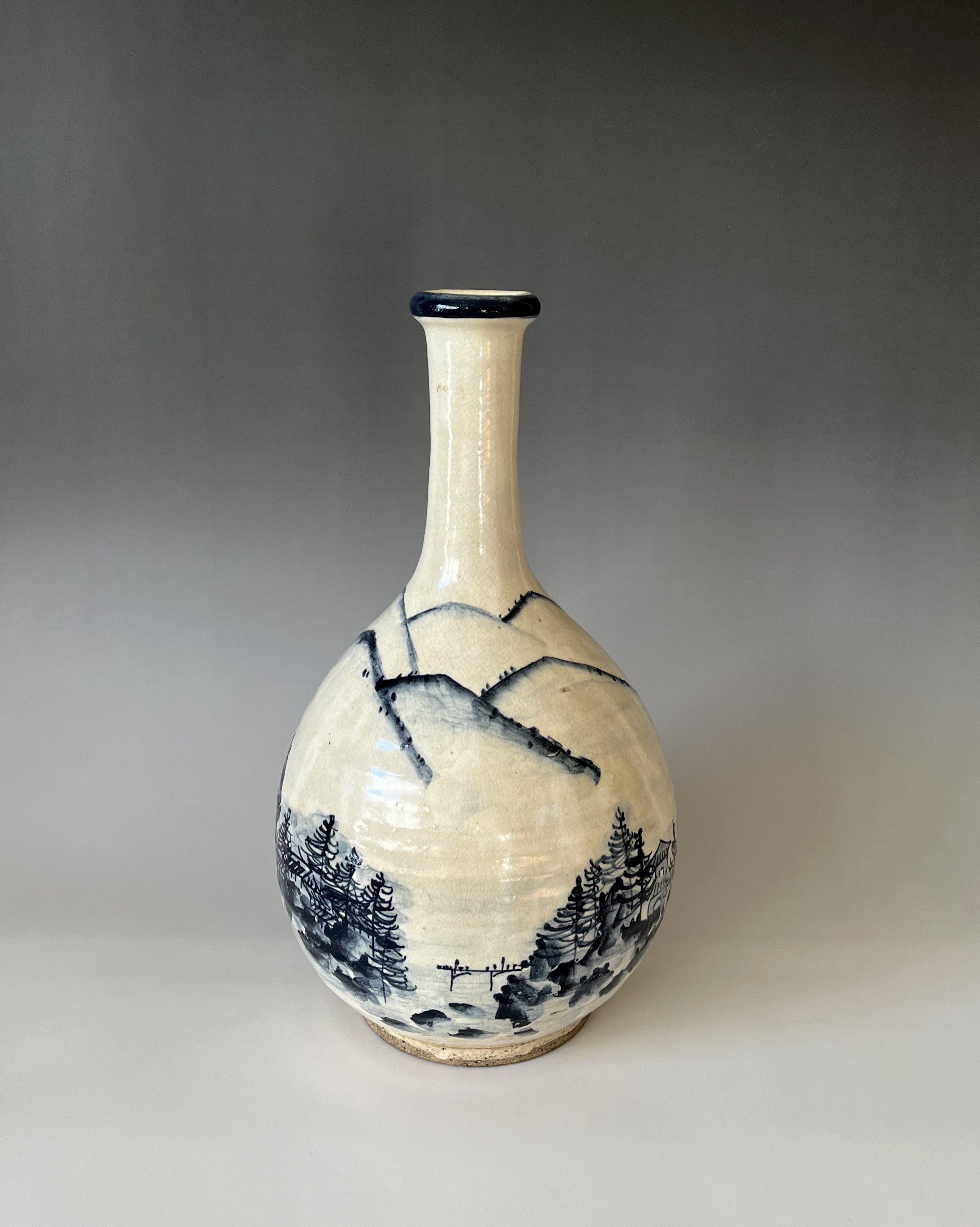 染付 蘭文 小徳利（高11.3cm）220cc 生掛け釉 酒器 無傷 染付 蘭文 小