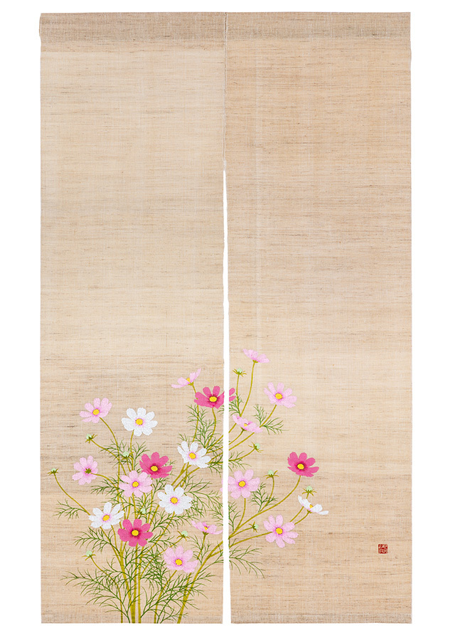手染め麻のれん「秋桜」 [京都洛柿庵オンラインショップ]