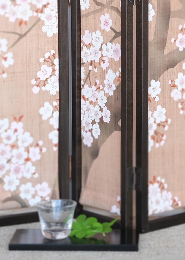 手染め麻ミニ屏風四連 「さくら」 [京都洛柿庵オンラインショップ]
