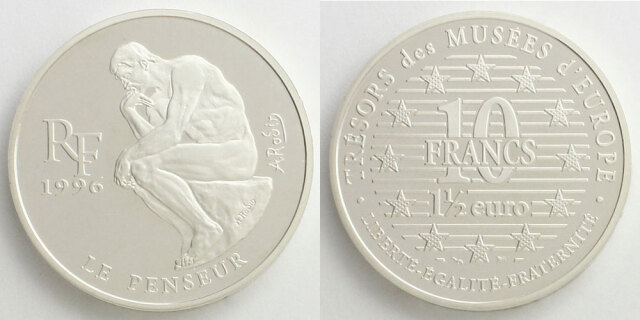 フランス 1996 10フラン銀貨 考える人