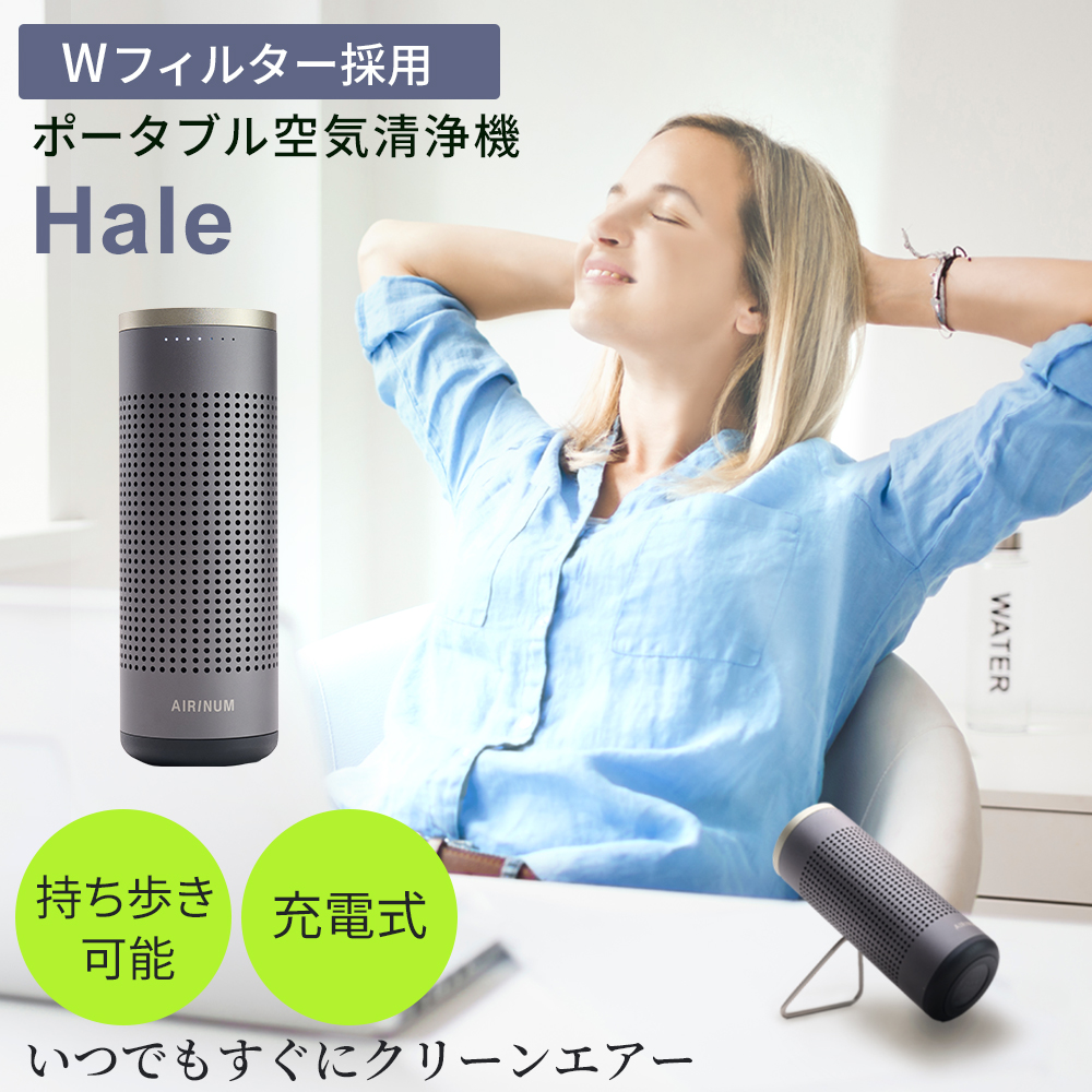 ポータブル空気清浄機 Hale 高性能Wフィルター採用 充電式 花粉
