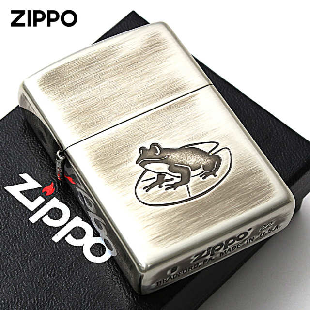 Zippo ジッポー カエル いきものモチーフ 動物 銀メッキいぶし 80050