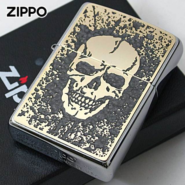 Zippo ジッポー スカル ドクロ 骸骨 Skull グレー ＃200 ゴールド