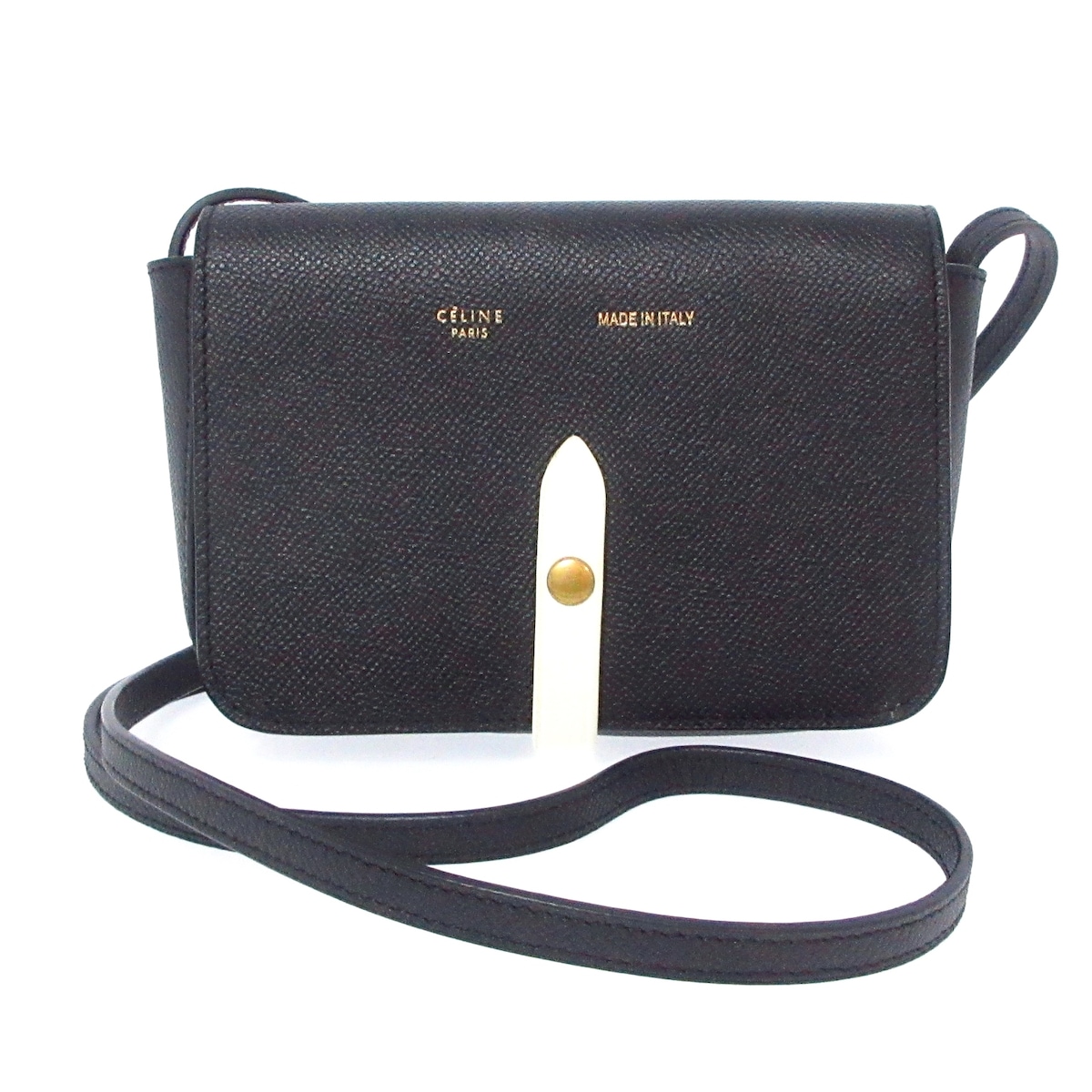 セリーヌ/ショルダーバッグ/ストラップ クラッチ/黒×白/レザーの買取