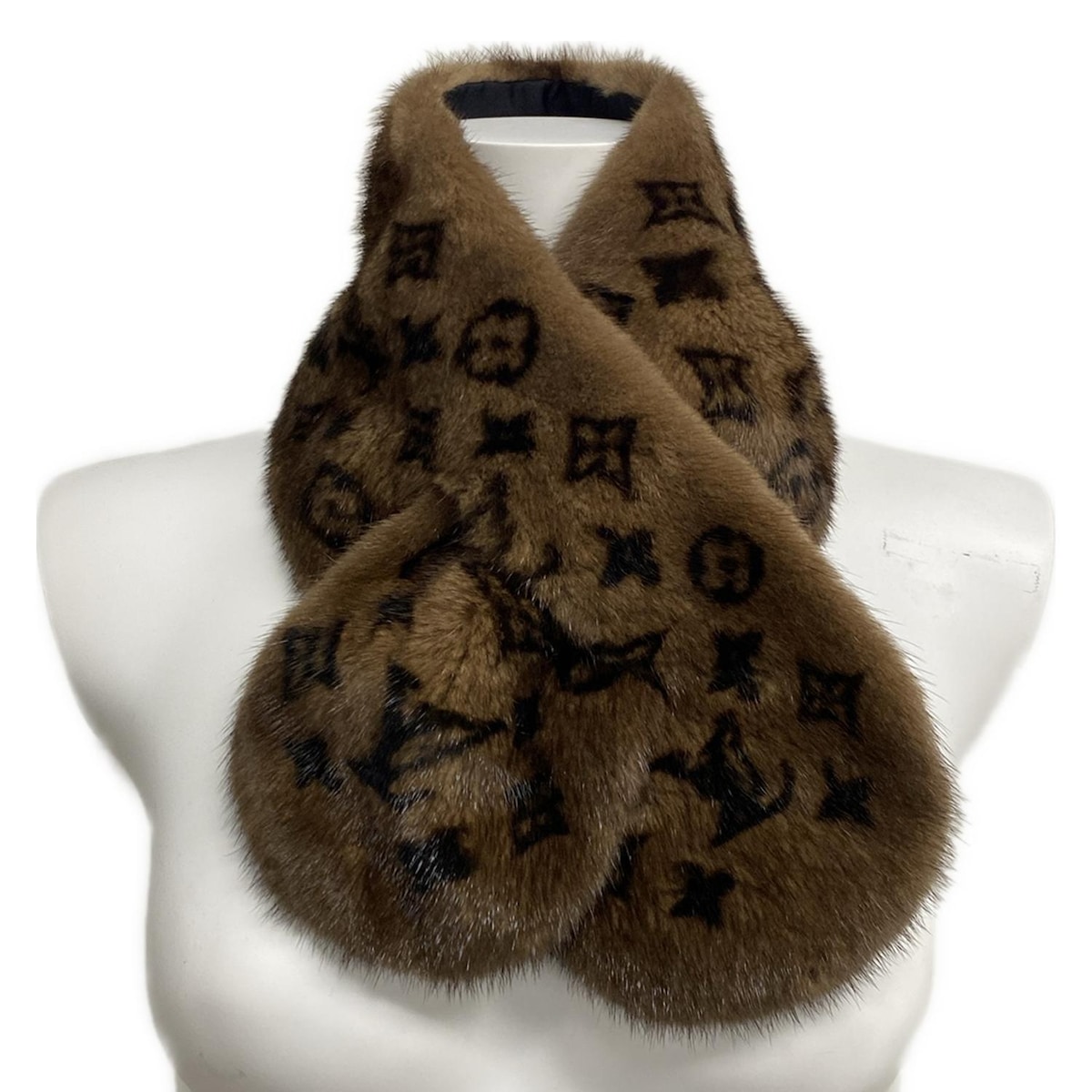 LOUIS VUITTON レザーロゴパッチ カシミヤマフラー ダミエ 美品 LOUIS