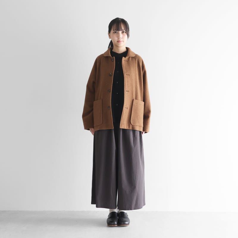 HUIS×尾州”縮絨ウールフランネルショートコート（ブラウン）【ユニ