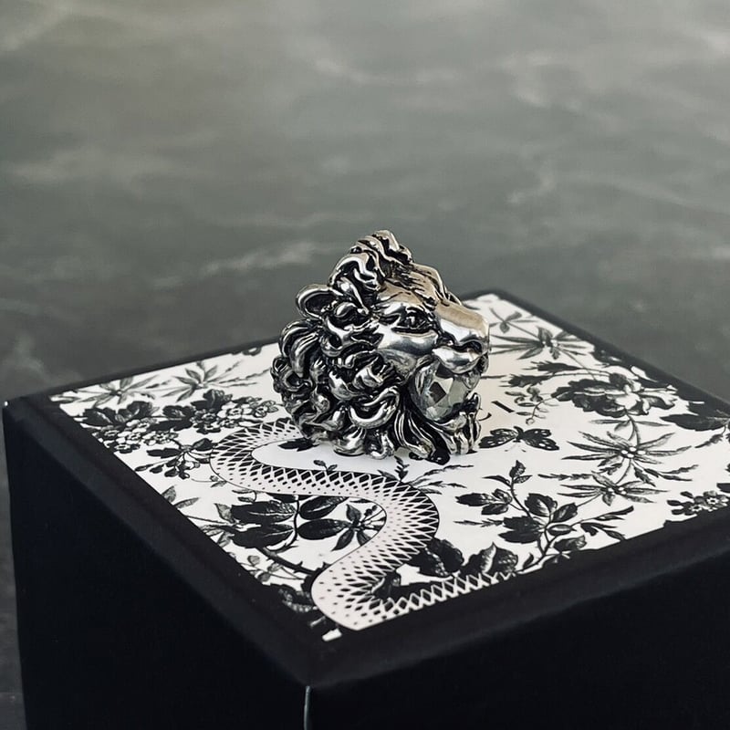 gucci lion hed crystal silver ring 16号 | requality