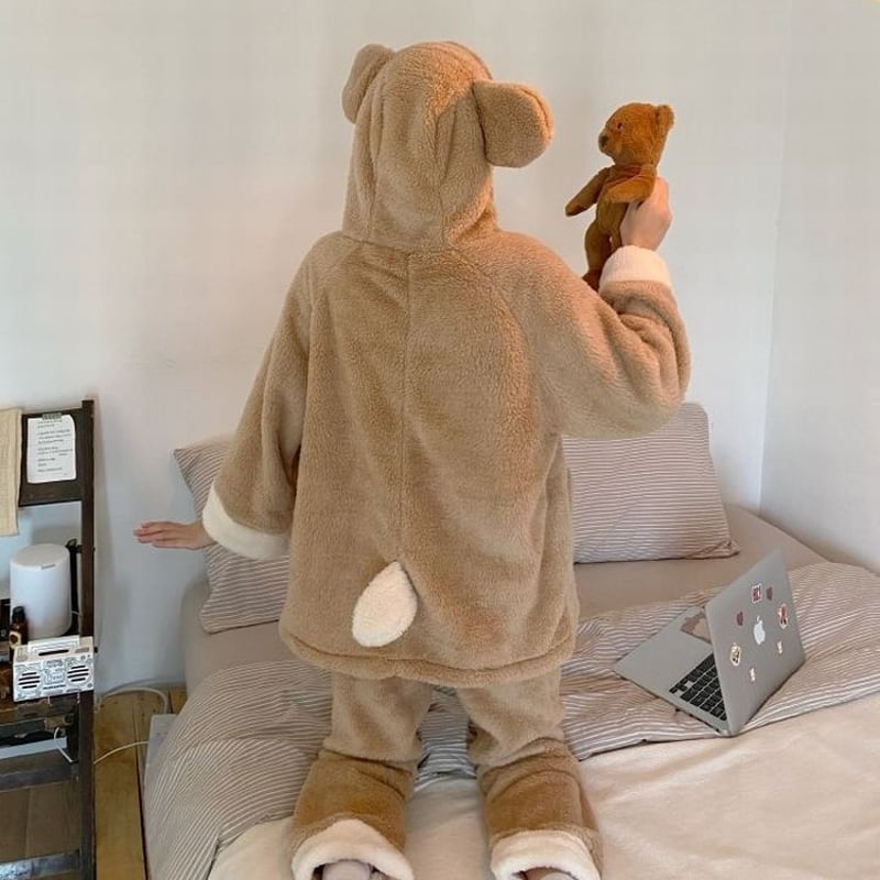 ルームウェア パジャマ セットアップ 耳付き しっぽ付き クマ ベアー