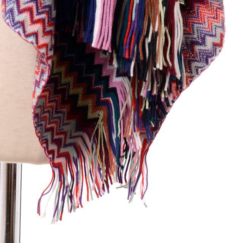 ミッソーニ Missoni ニットポンチョ 羊毛など ネイビーミックス