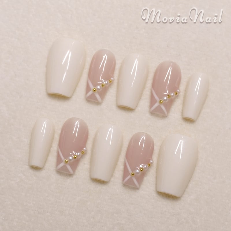 ネイルチップ‪‪⋈量産型ワンホン韓国♡シンプルフレンチガーリーちゅる‬‬