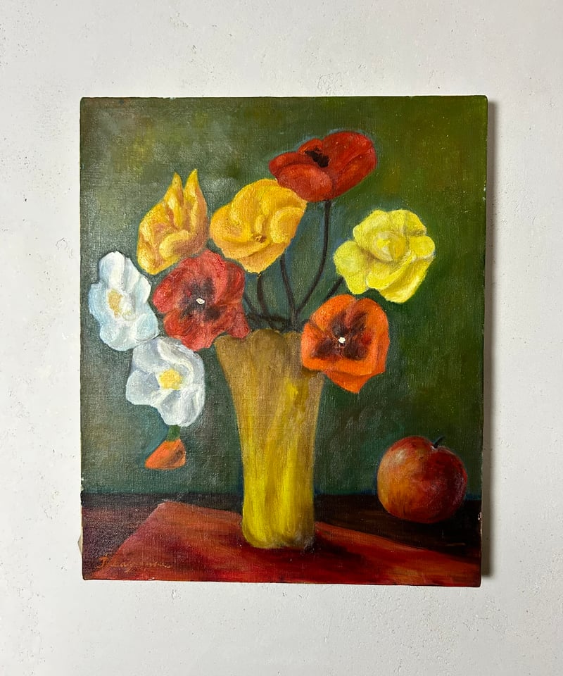 谷村氏の花と林檎の絵/油絵/静物画/アンティーク | 骨董・アンティーク