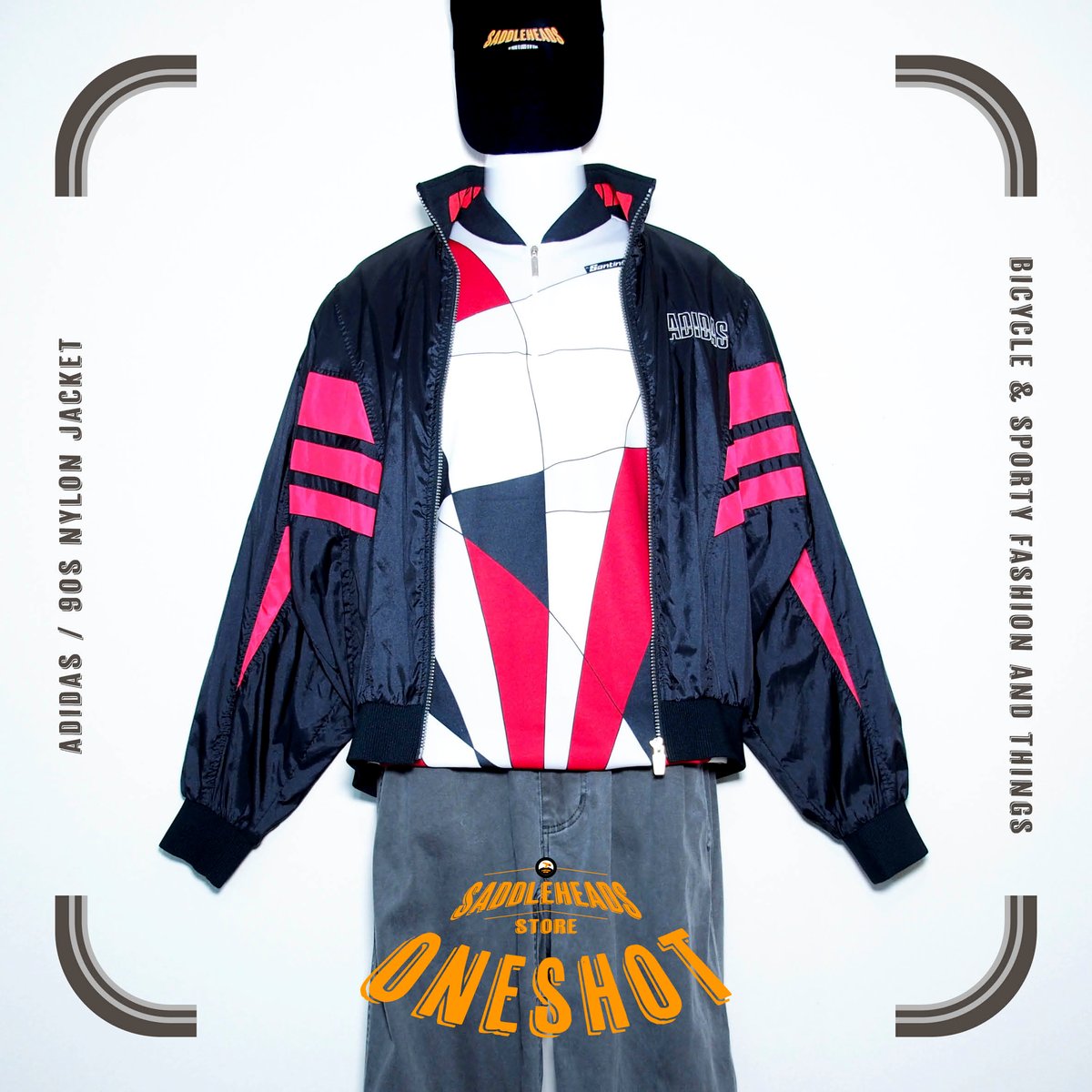USED【 adidas 】90sナイロンジャケット（デサント製）／MENS：M〜L