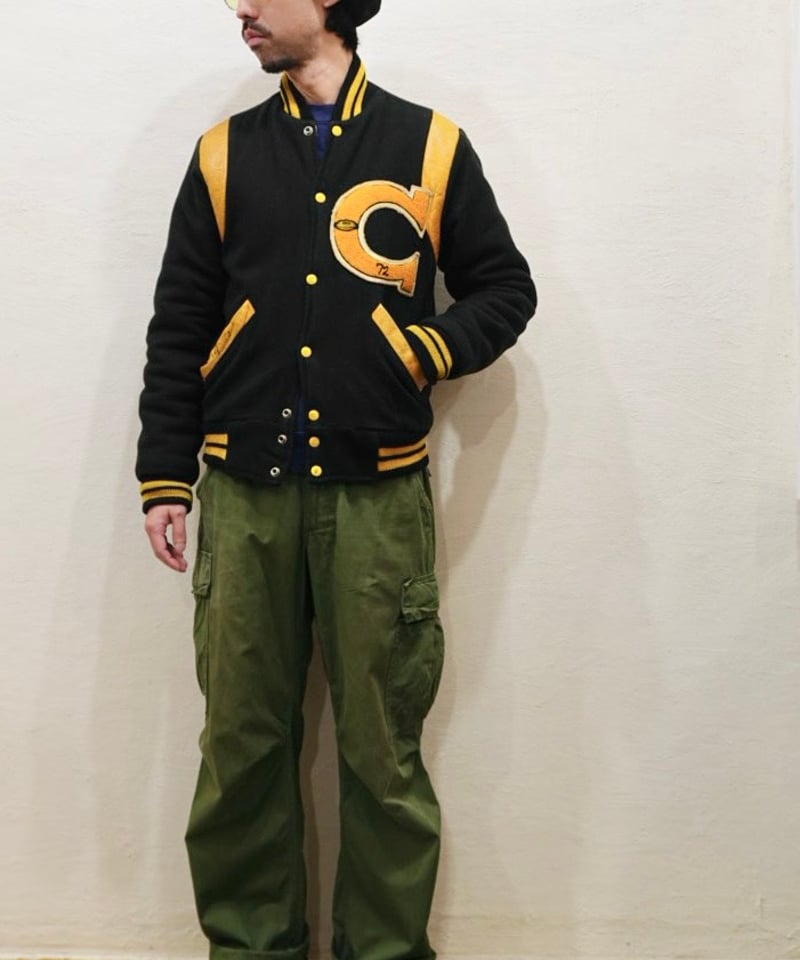70's 黒×黄色 ウール×レザー スタジャン / size 36程度 | end of mAnTh